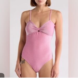 Betsey Johnson Front Center Knot Shimmery Sachet Pink Swimsuit Size M